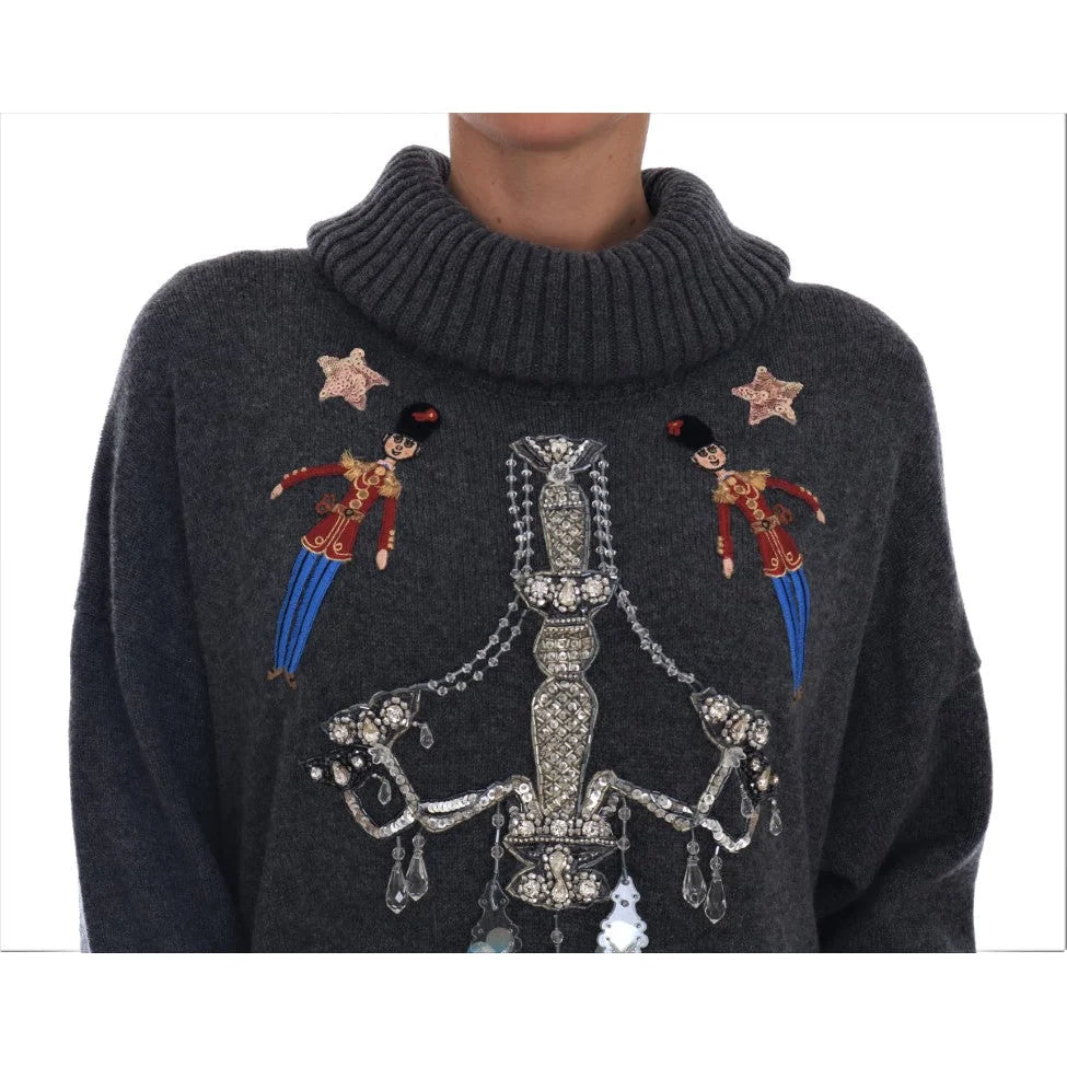 Dolce & Gabbana Fairy Tale Crystal Gray Cashmere Sweater