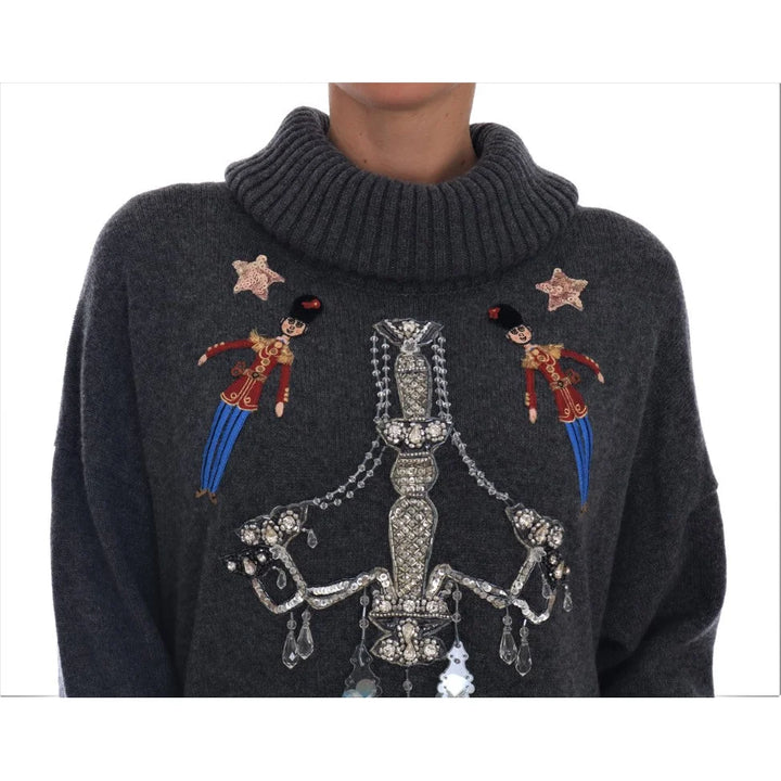 Dolce & Gabbana Fairy Tale Crystal Gray Cashmere Sweater