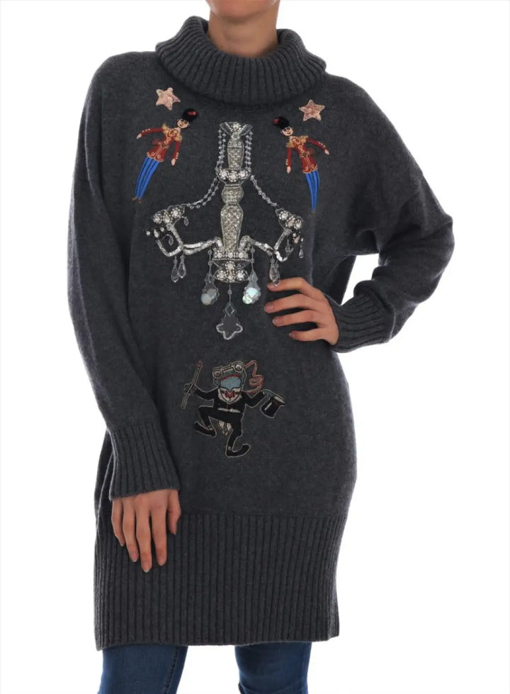 Dolce &amp; Gabbana Fairy Tale Crystal Gray Cashmere Sweater