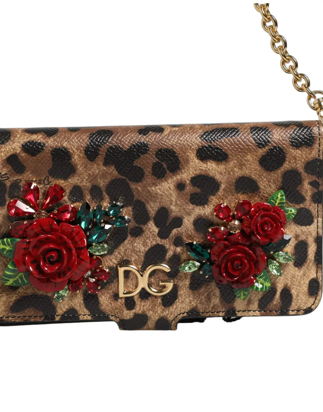 Dolce &amp; Gabbana - Flip Cover Brown Leopard Crystal iPhone X - XS Case