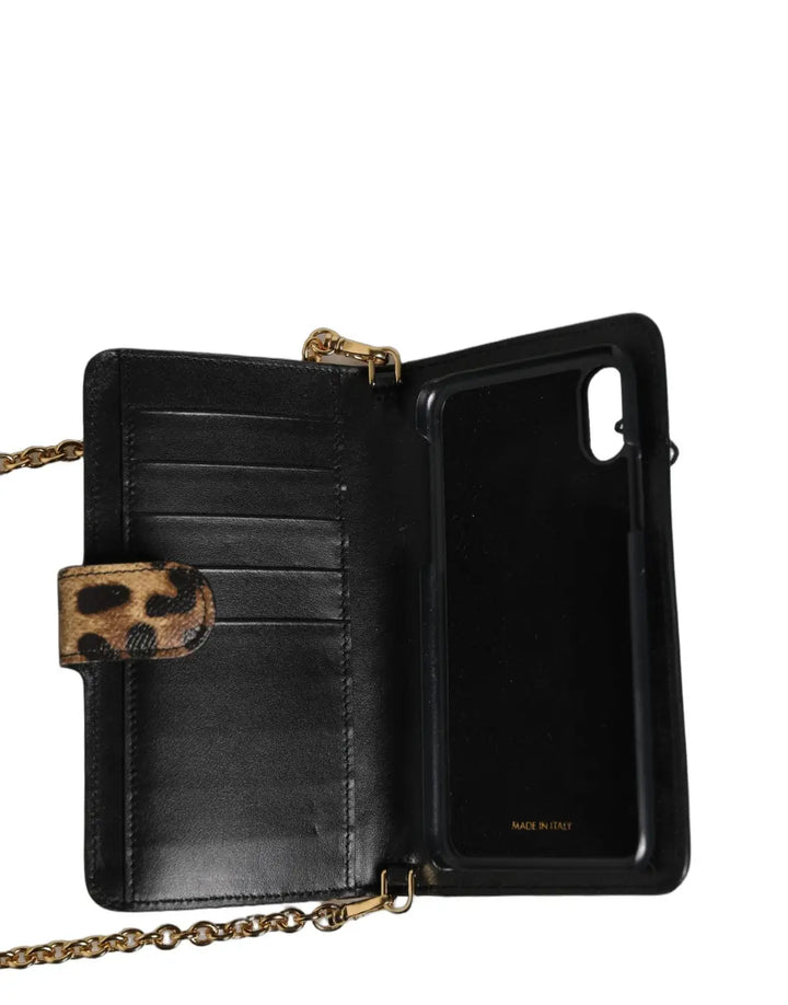 Dolce &amp; Gabbana - Flip Cover Brown Leopard Crystal iPhone X - XS Case