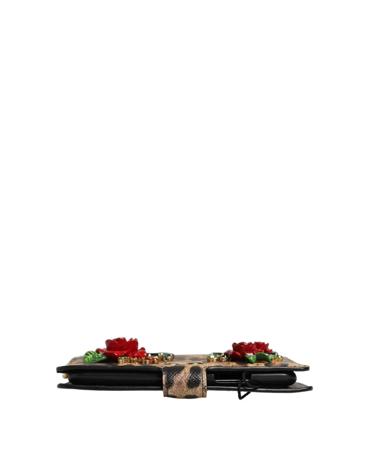 Dolce &amp; Gabbana - Flip Cover Brown Leopard Crystal iPhone X - XS Case