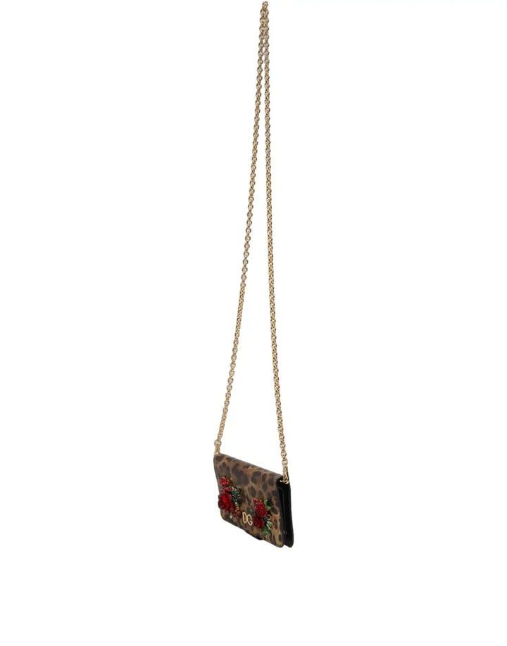 Dolce &amp; Gabbana - Flip Cover Brown Leopard Crystal iPhone X - XS Case
