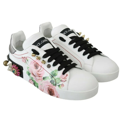Dolce Gabbana Floral Crystal Leather Sneakers &