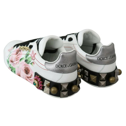 Dolce Gabbana Floral Crystal Leather Sneakers &