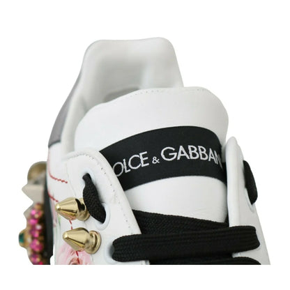 Dolce Gabbana Floral Crystal Leather Sneakers &