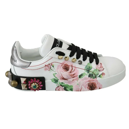 Dolce Gabbana Floral Crystal Leather Sneakers &