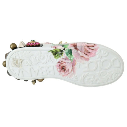 Dolce Gabbana Floral Crystal Leather Sneakers &