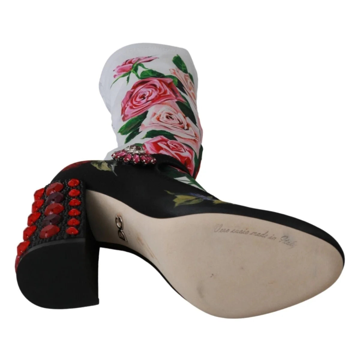 Dolce & Gabbana Floral Print Embellished Mid Calf Socks Boots