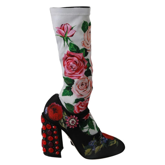 Dolce & Gabbana Floral Print Embellished Mid Calf Socks Boots
