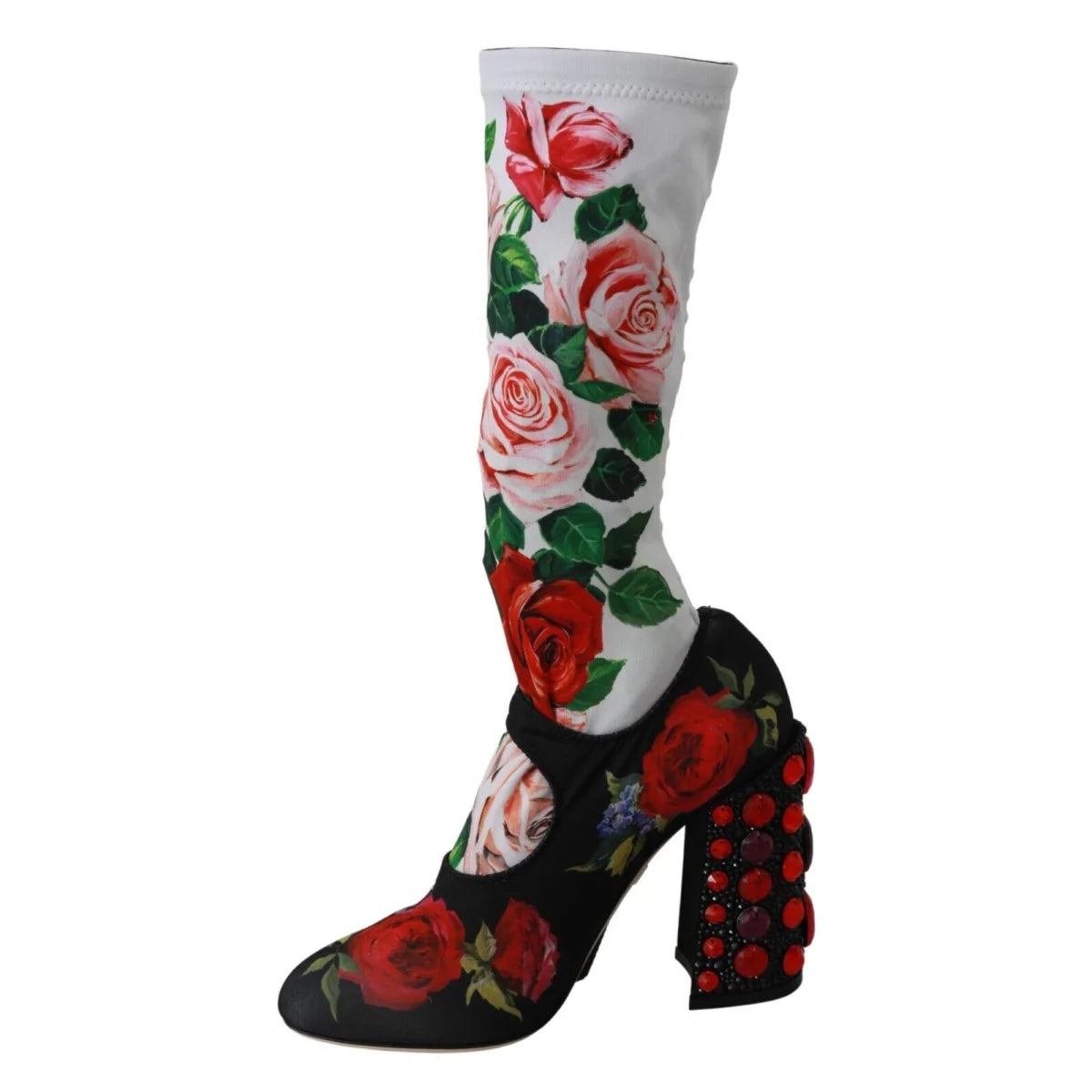 Dolce & Gabbana Floral Print Embellished Mid Calf Socks Boots