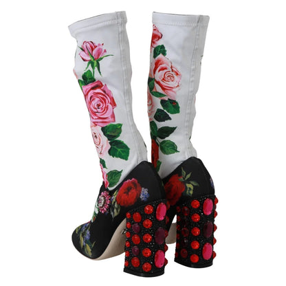 Dolce & Gabbana Floral Print Embellished Mid Calf Socks Boots