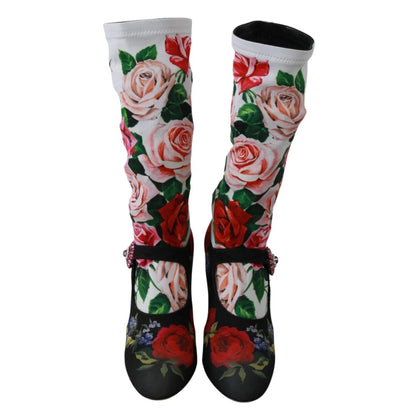 Dolce & Gabbana Floral Print Embellished Mid Calf Socks Boots