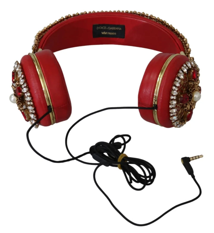 Dolce &amp; Gabbana FRENDS Leather Red Floral Crystal Headset Headphones