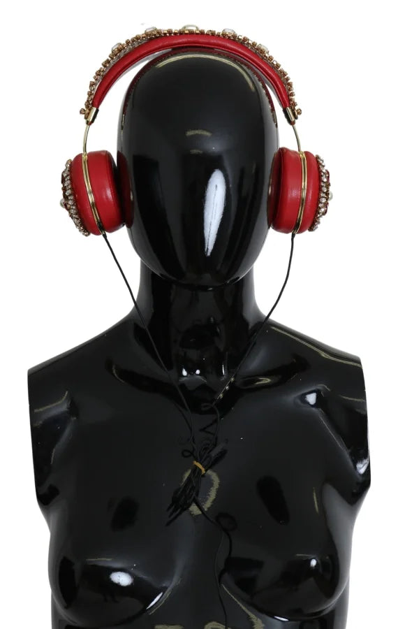 Dolce &amp; Gabbana FRENDS Leather Red Floral Crystal Headset Headphones