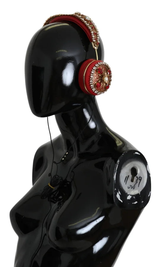 Dolce &amp; Gabbana FRENDS Leather Red Floral Crystal Headset Headphones