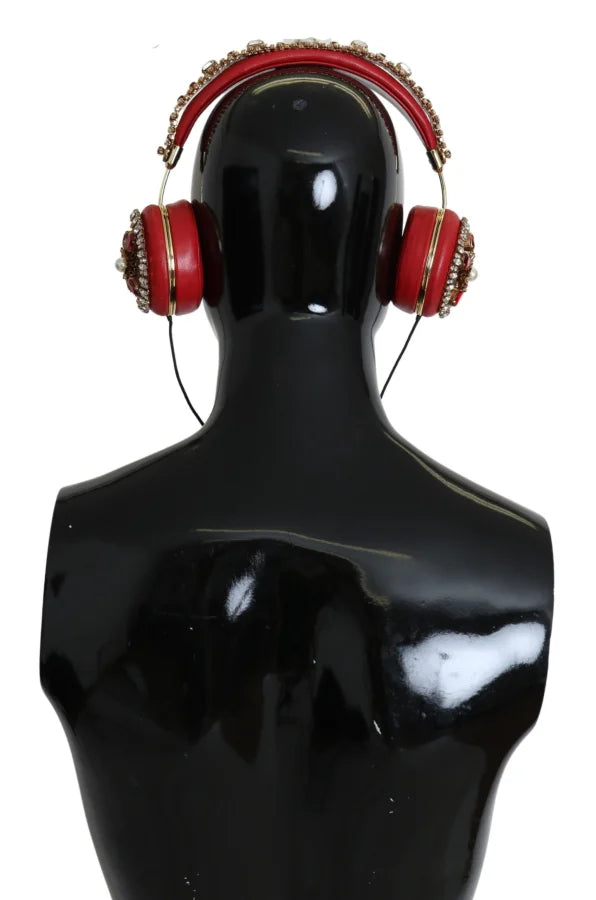 Dolce &amp; Gabbana FRENDS Leather Red Floral Crystal Headset Headphones