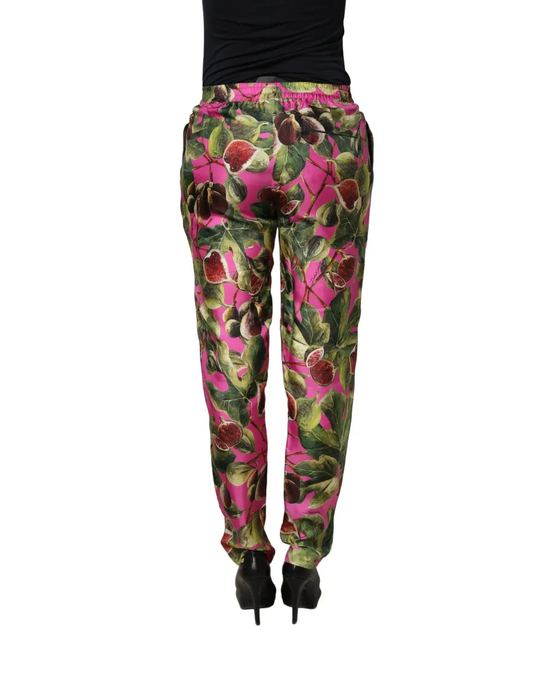 Dolce &amp; Gabbana Fuchsia Fig Fruit Leaf Tapered Trouser Pants