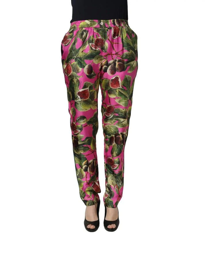 Dolce &amp; Gabbana Fuchsia Fig Fruit Leaf Tapered Trouser Pants