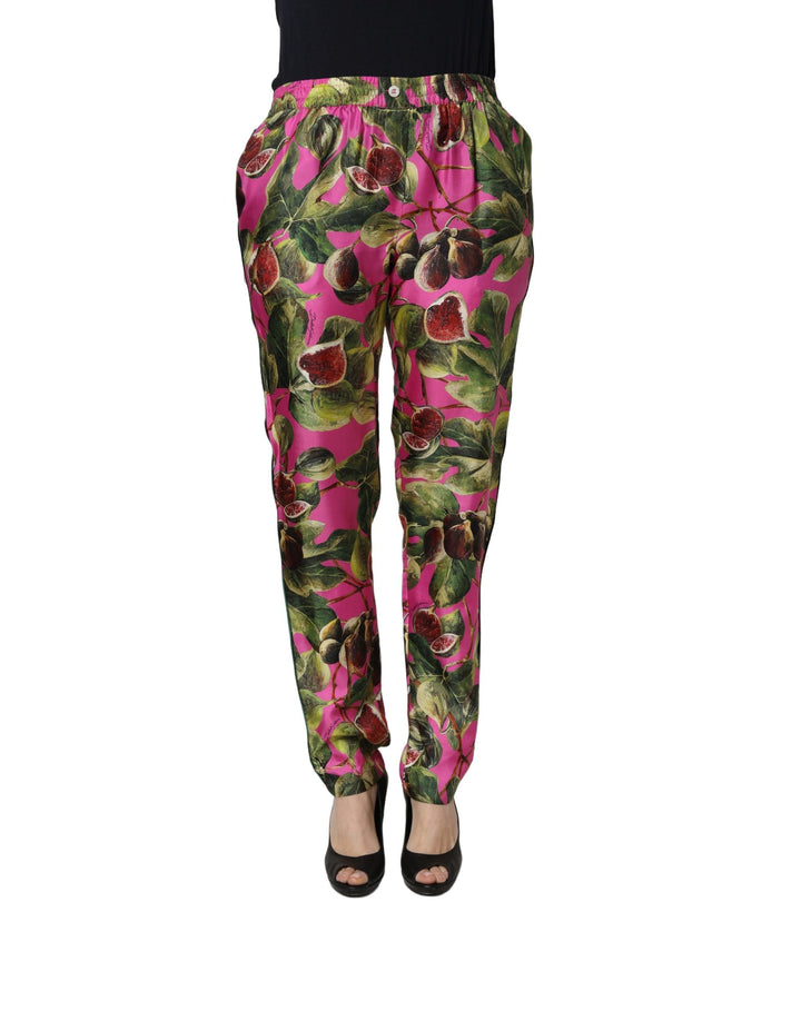 Dolce &amp; Gabbana Fuchsia Fig Fruit Leaf Tapered Trouser Pants