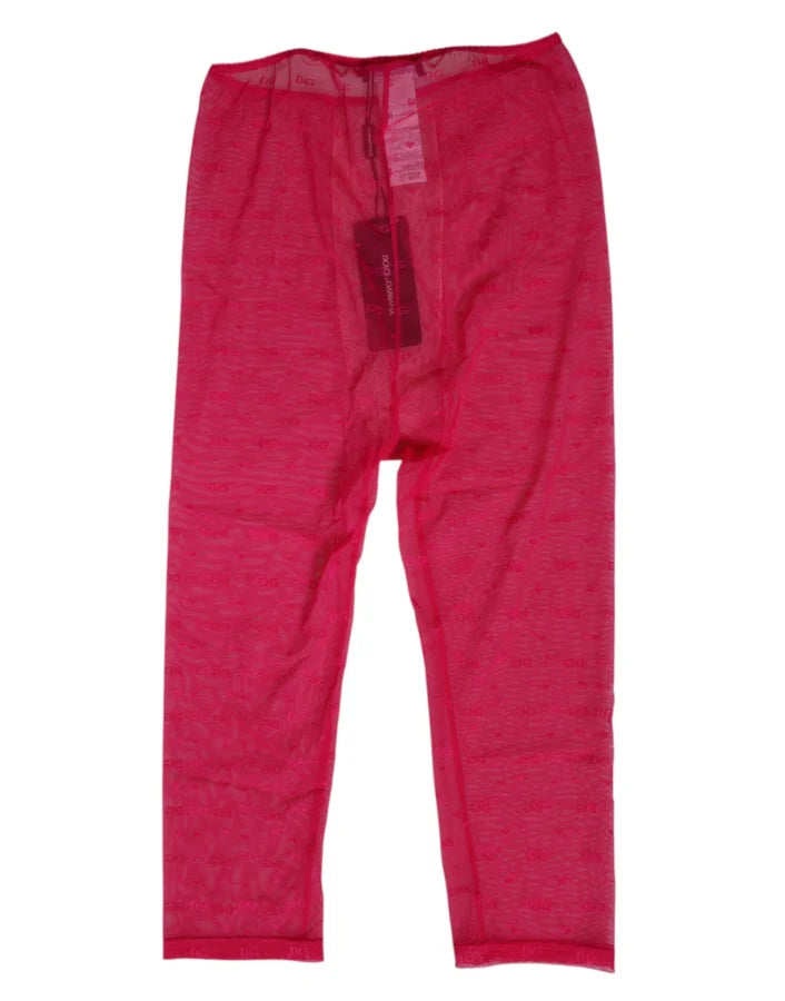 Dolce &amp; Gabbana Fuchsia Logo Lace Tight Midi Trousers Underwear