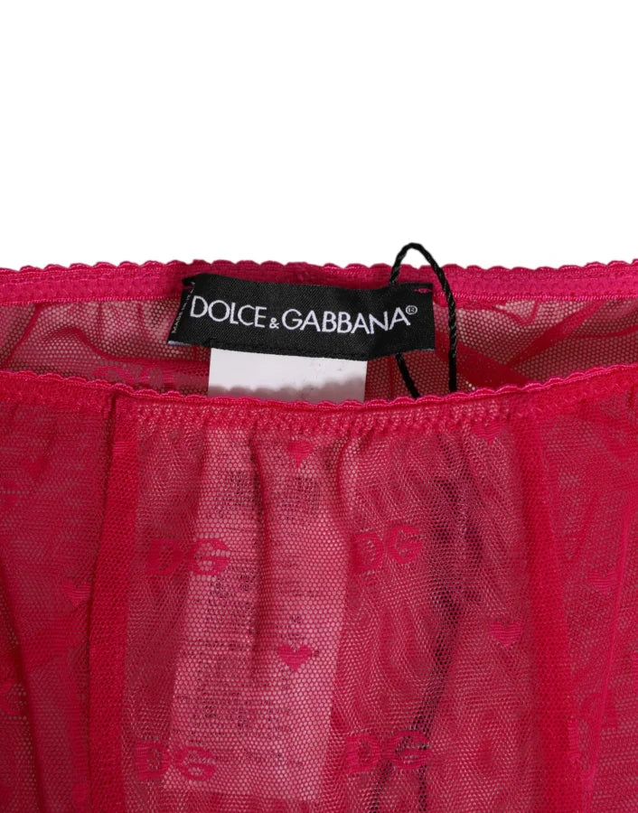 Dolce &amp; Gabbana Fuchsia Logo Lace Tight Midi Trousers Underwear