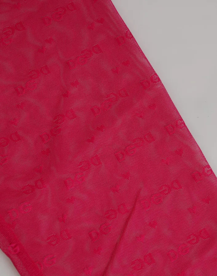 Dolce &amp; Gabbana Fuchsia Logo Lace Tight Midi Trousers Underwear