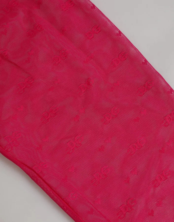 Dolce &amp; Gabbana Fuchsia Nylon Logo Lace Leggings Pants Underwear