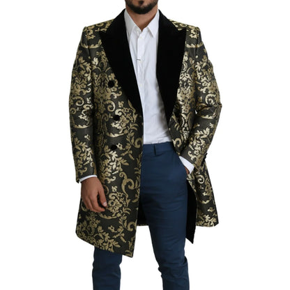 Dolce & Gabbana Gold Black Jacquard Coat Sicilia Jacket Elegance