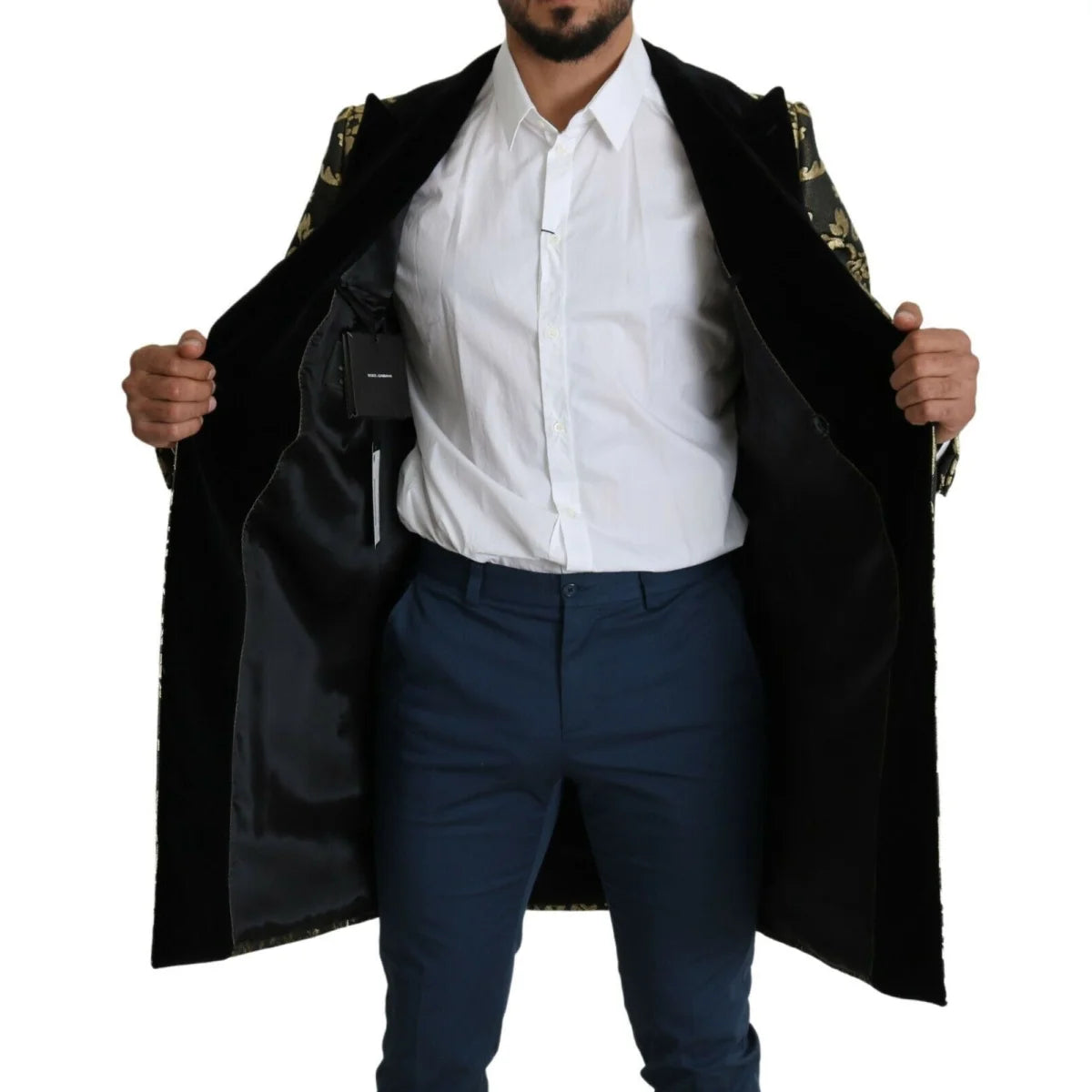 Dolce & Gabbana Gold Black Jacquard Coat Sicilia Jacket Elegance