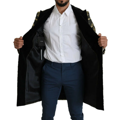 Dolce & Gabbana Gold Black Jacquard Coat Sicilia Jacket Elegance