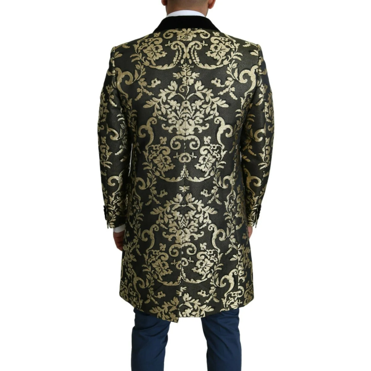 Dolce & Gabbana Gold Black Jacquard Coat Sicilia Jacket Elegance