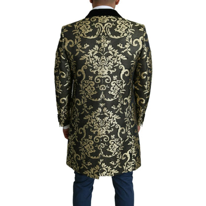 Dolce & Gabbana Gold Black Jacquard Coat Sicilia Jacket Elegance