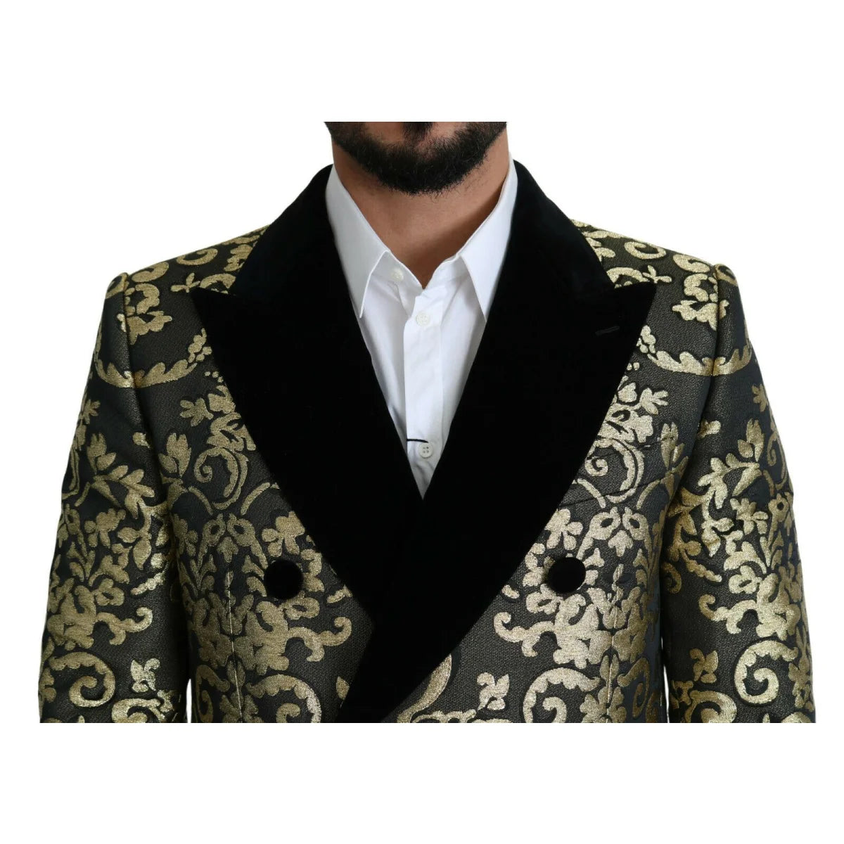 Dolce & Gabbana Gold Black Jacquard Coat Sicilia Jacket Elegance