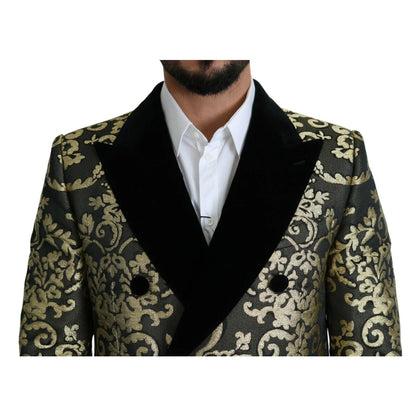 Dolce & Gabbana Gold Black Jacquard Coat Sicilia Jacket Elegance