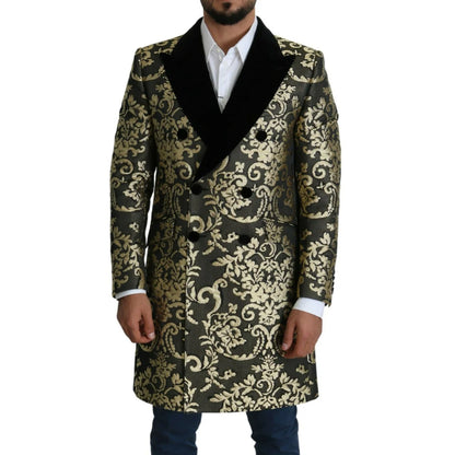 Dolce & Gabbana Gold Black Jacquard Coat Sicilia Jacket Elegance