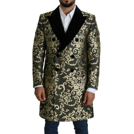 Dolce & Gabbana Gold Black Jacquard Coat Sicilia Jacket Elegance