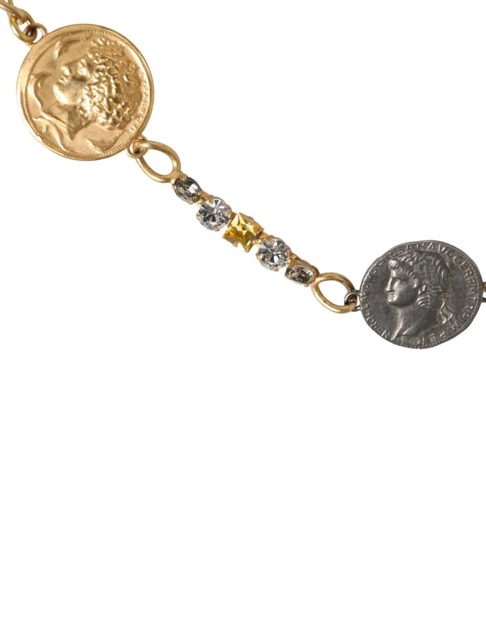 Dolce &amp; Gabbana Gold Brass Chain Coin Embellished Metal Buckle Belt