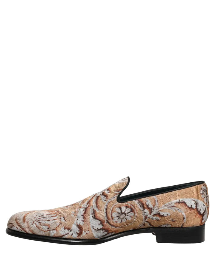 Dolce &amp; Gabbana Gold Brocade Baroque Men Loafers Shoes