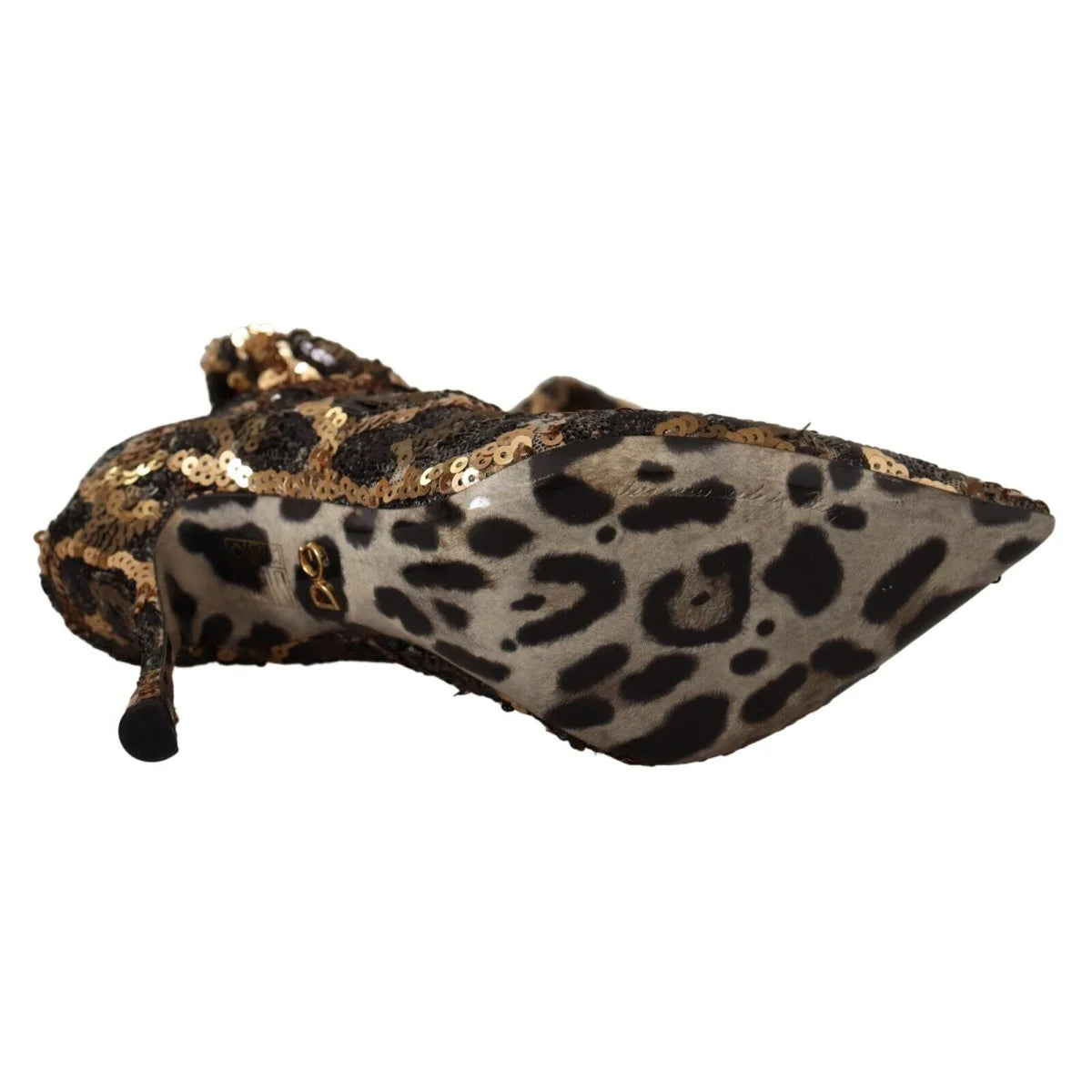 Dolce Gabbana Gold Brown Leopard Sequin Knee High Boots &