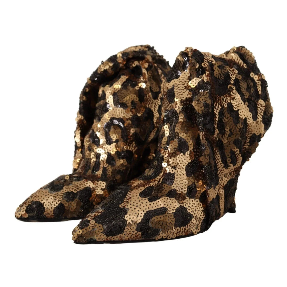 Dolce Gabbana Gold Brown Leopard Sequin Knee High Boots &