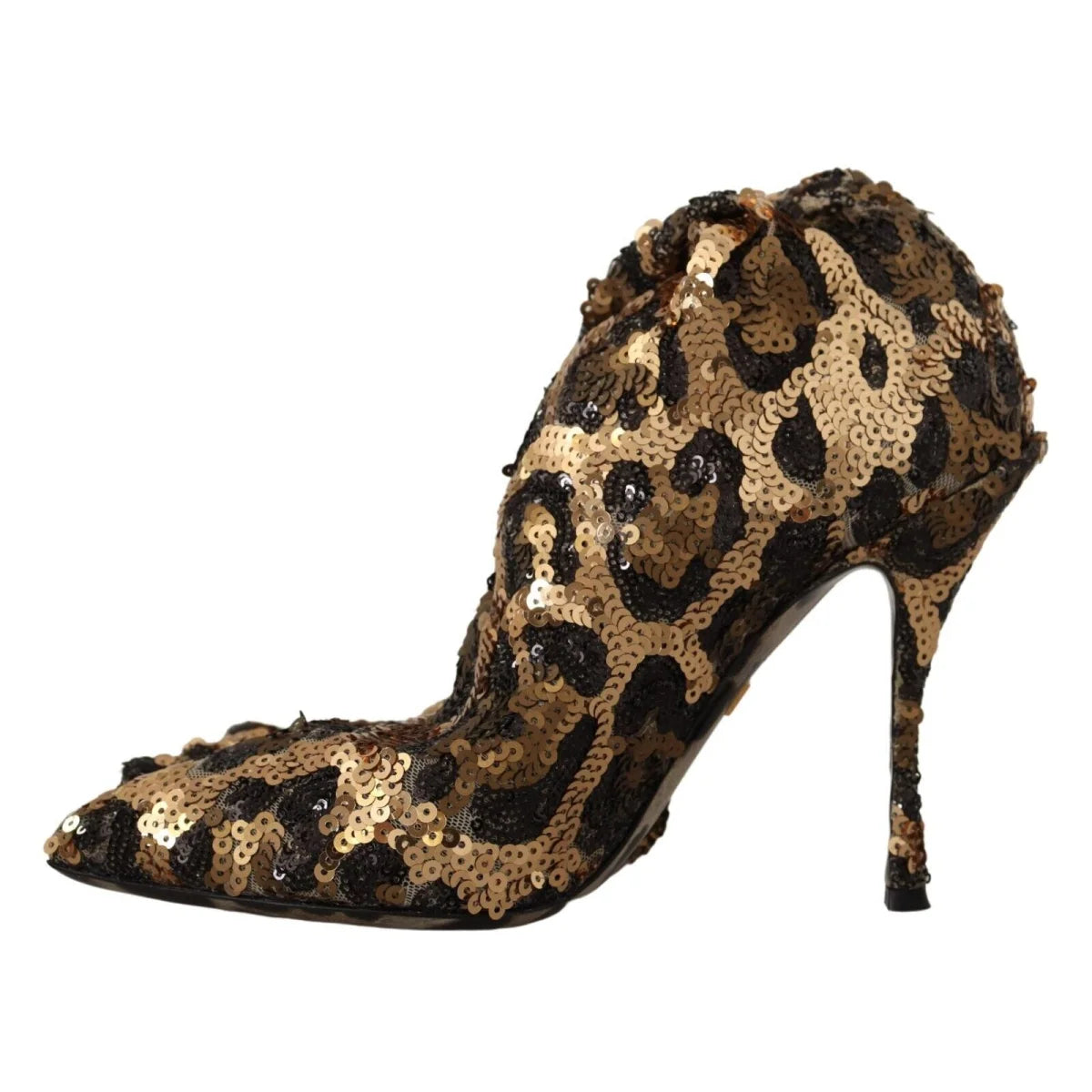 Dolce Gabbana Gold Brown Leopard Sequin Knee High Boots &