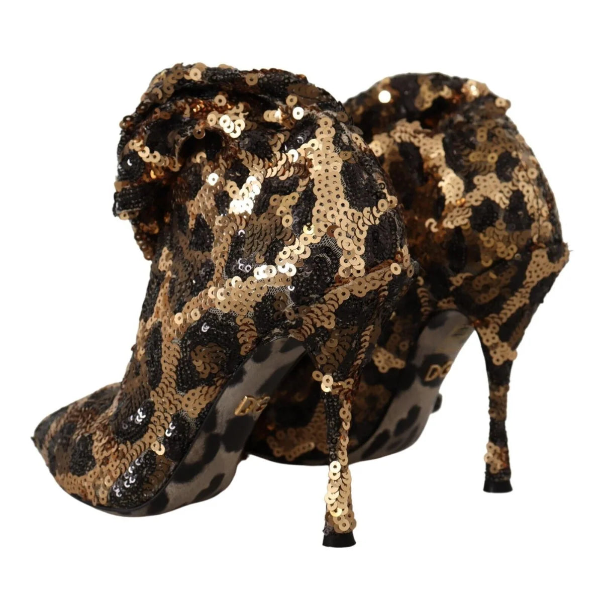 Dolce Gabbana Gold Brown Leopard Sequin Knee High Boots &