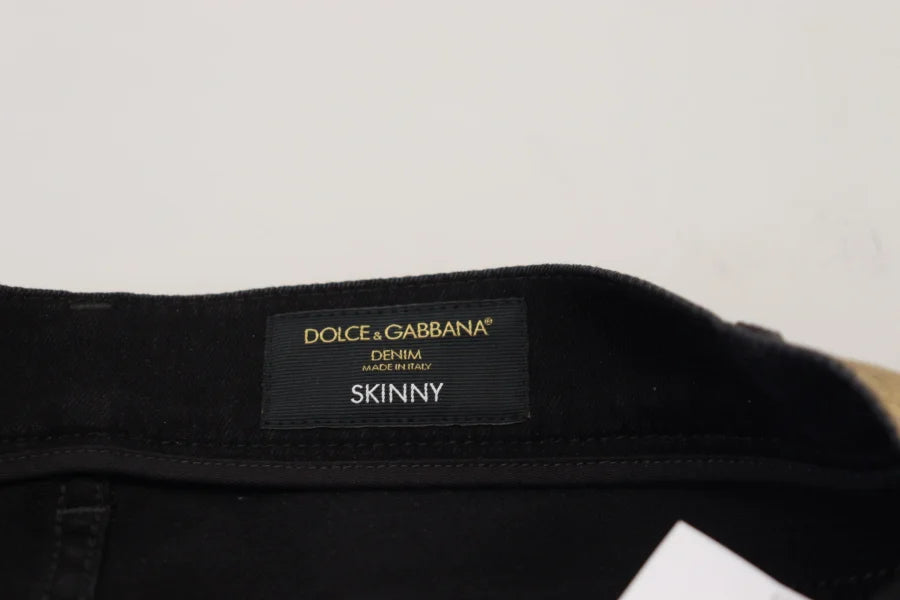 Dolce &amp; Gabbana Gold Cotton Tattered Skinny Men Denim Jeans