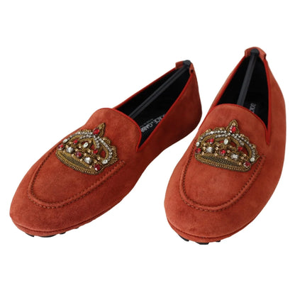 Dolce & Gabbana Gold Crystal Embroidery Orange Rubber Logo Sole