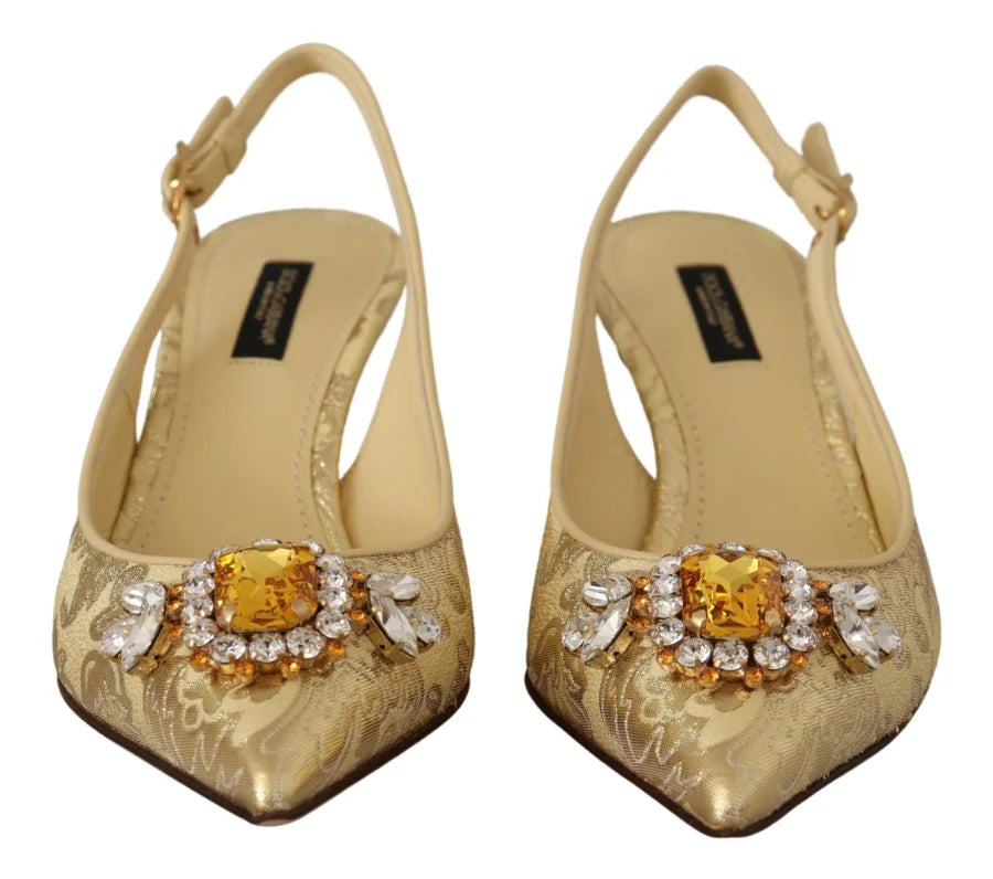 Dolce &amp; Gabbana Gold Crystal Slingbacks Pumps Heels Shoes