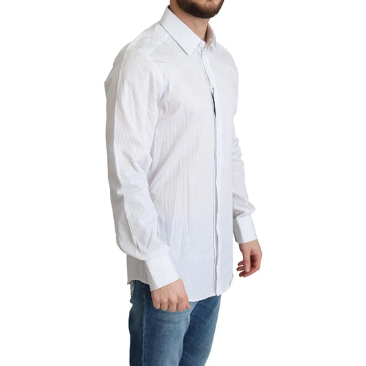 Dolce & Gabbana Gold Dress Shirt with White Stripes Luxury Menswear
