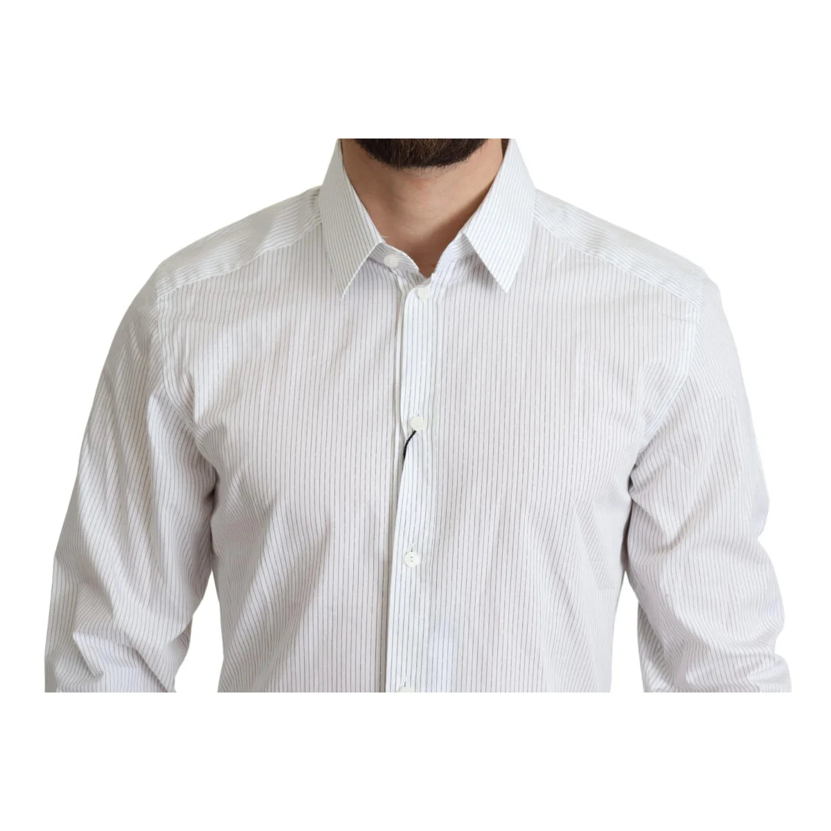 Dolce & Gabbana Gold Dress Shirt with White Stripes Luxury Menswear
