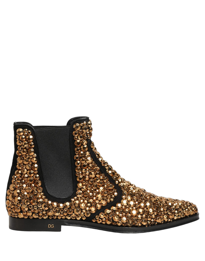 Dolce &amp; Gabbana Gold Embellished Chelsea Ankle Boots Shoes