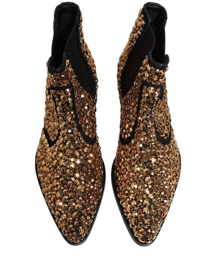 Dolce &amp; Gabbana Gold Embellished Chelsea Ankle Boots Shoes